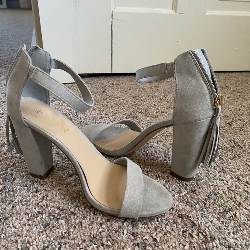 Gray block heels